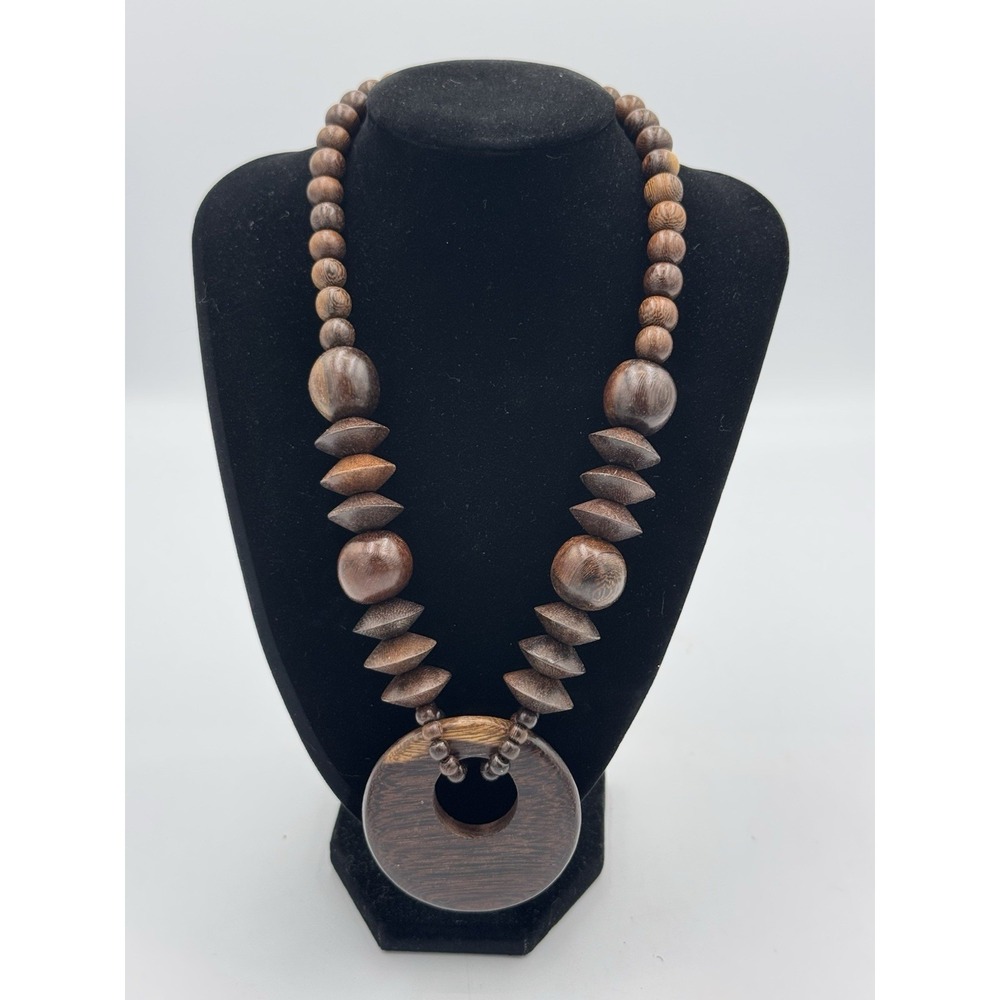 Vintage‎ Necklace Wood Beads Maximalist Boho Detailed Woodwork Intricate Chunky